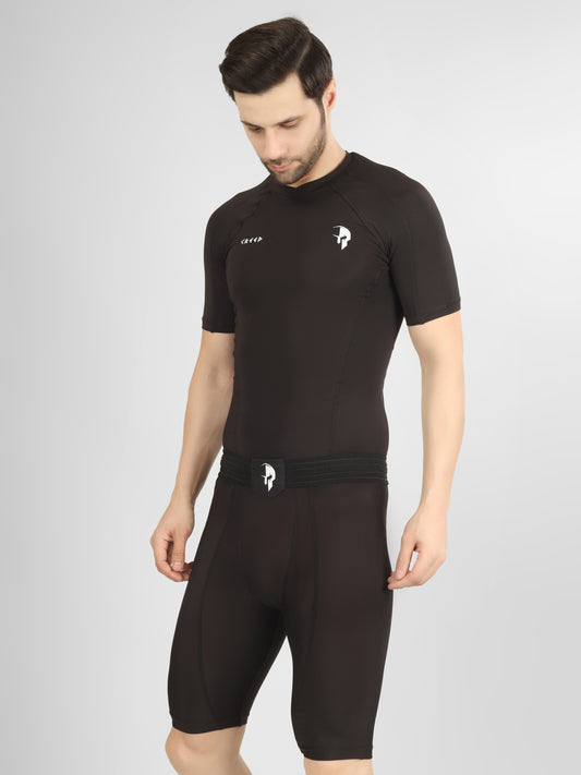 Creed Men's Short Sleeve Compression Top - Basic Solid Black (Rash Guard)