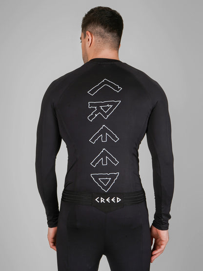 Creed Men's Full Sleeve Compression Top - Basic Solid Black (Rash Guard)