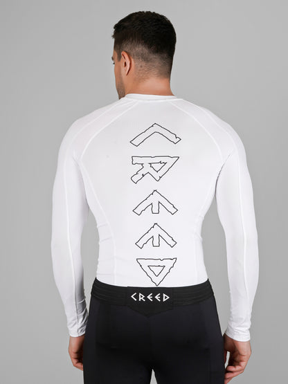 Creed Men's Full Sleeve Compression Top - Basic Solid White (Rash Guard)