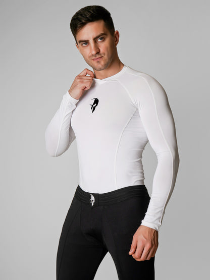 Creed Men's Full Sleeve Compression Top - Basic Solid White (Rash Guard)