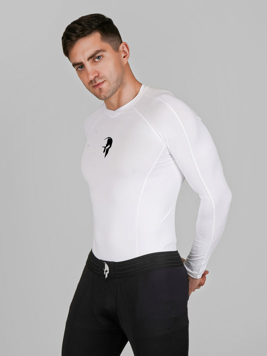 Creed Men's Full Sleeve Compression Top - Basic Solid White (Rash Guard)