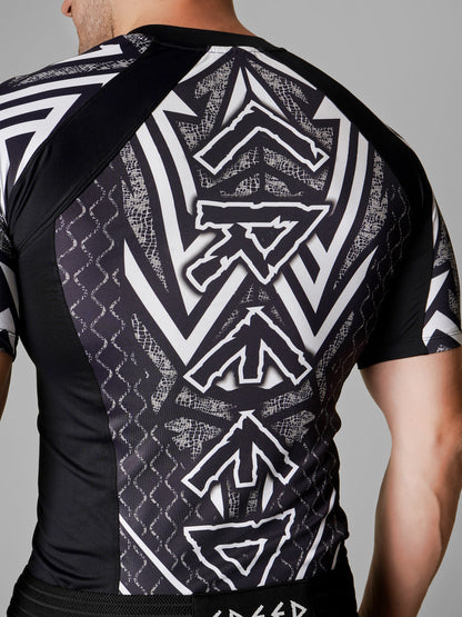 Creed Men's Short Sleeve Compression Top - Tribal Warrior Design (Rash Guard)