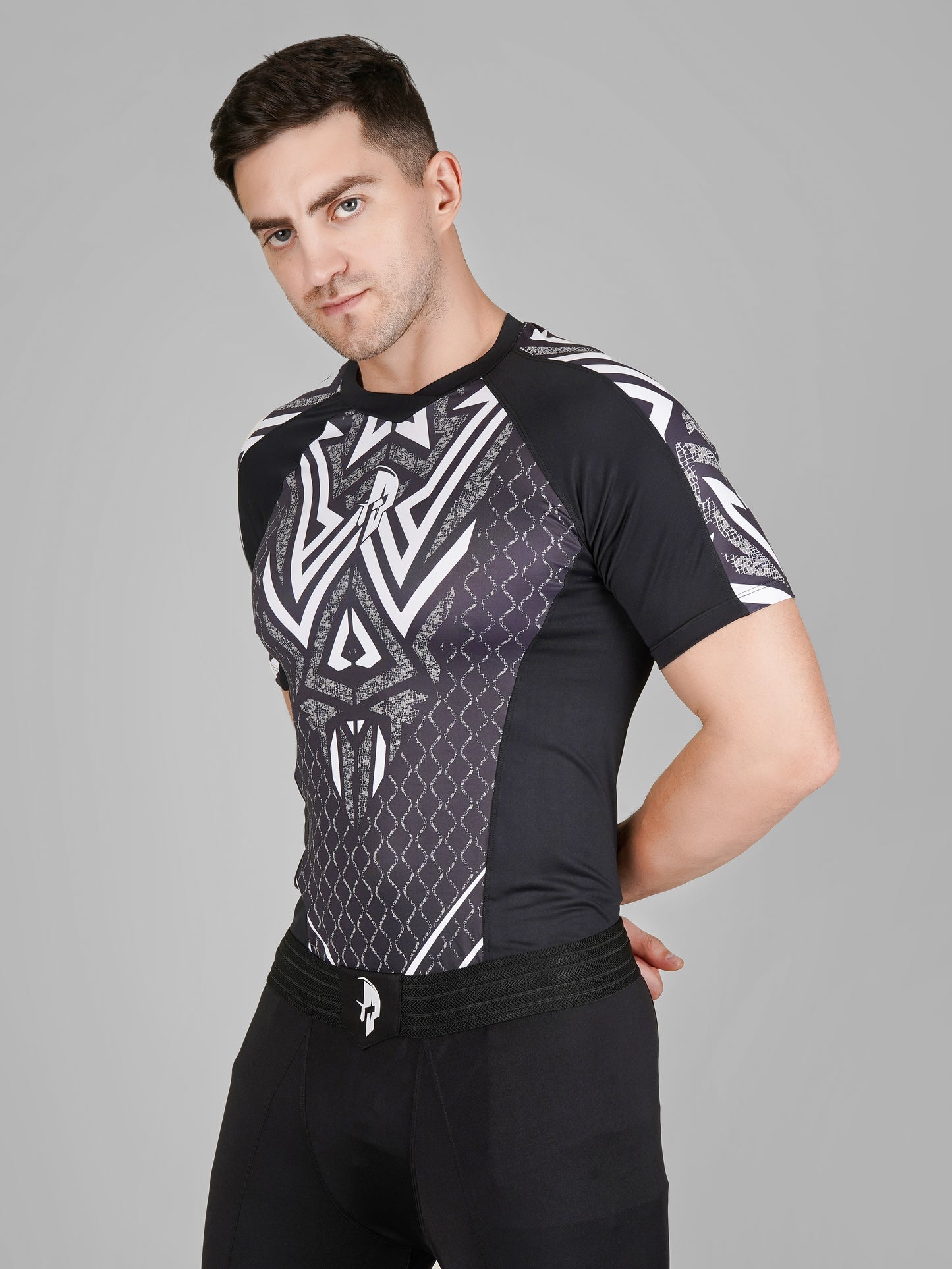Creed Men's Short Sleeve Compression Top - Tribal Warrior Design (Rash Guard)