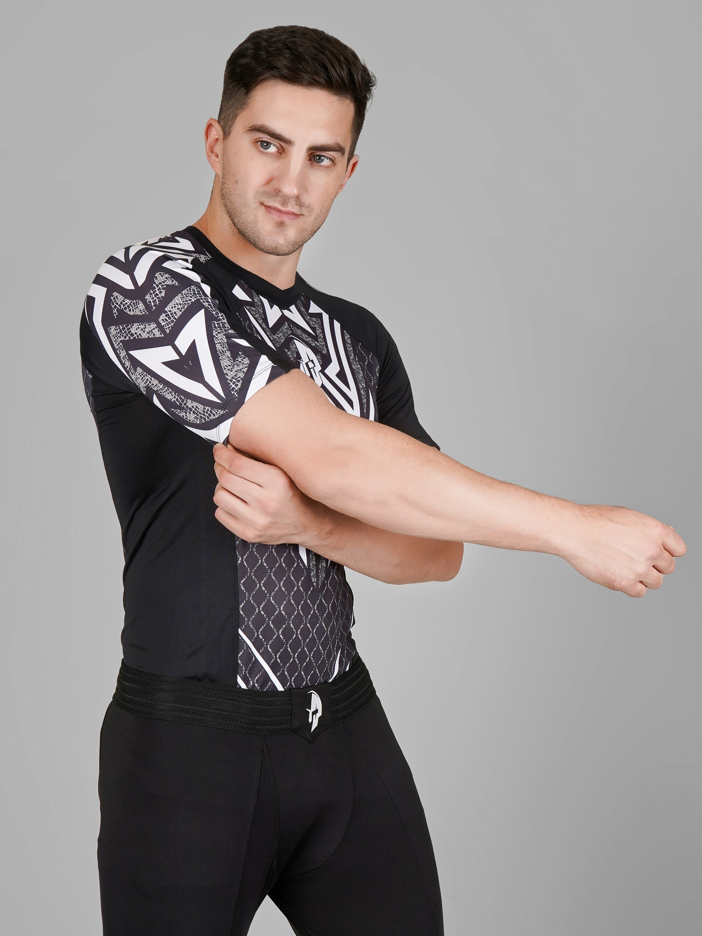 Creed Men's Short Sleeve Compression Top - Tribal Warrior Design (Rash Guard)