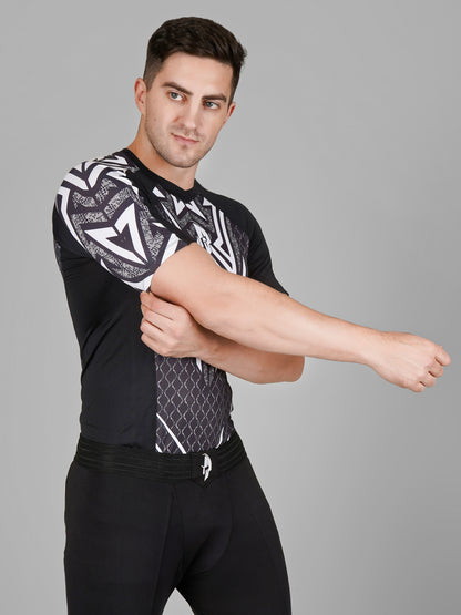 Creed Men's Short Sleeve Compression Top - Tribal Warrior Design (Rash Guard)