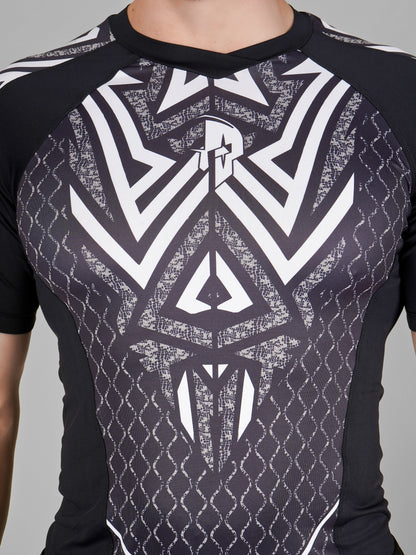 Creed Men's Short Sleeve Compression Top - Tribal Warrior Design (Rash Guard)