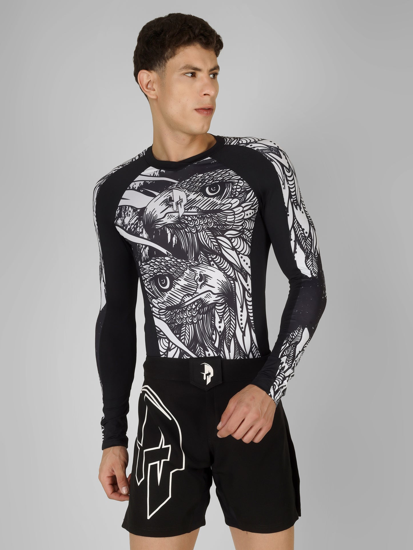 Creed Men's Full Sleeve Compression Top -Twin Eagle Design (Rash Guard)