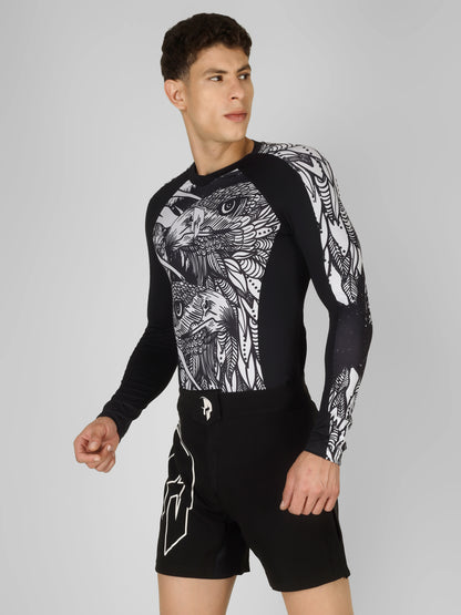 Creed Men's Full Sleeve Compression Top -Twin Eagle Design (Rash Guard)