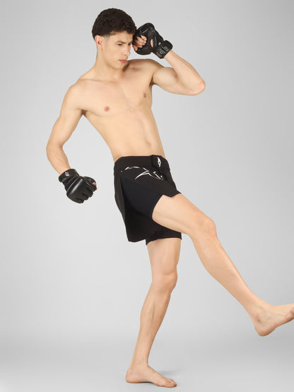 Creed Spartan Fight Shorts - Solid Black ( MMA, MUAY THAI, KICK BOXING, BOXING, BJJ )
