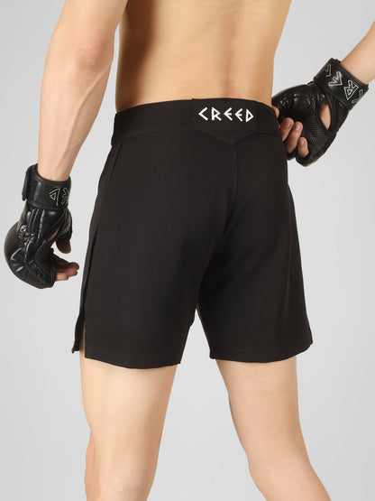 Creed Spartan Fight Shorts - Solid Black ( MMA, MUAY THAI, KICK BOXING, BOXING, BJJ )
