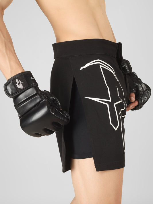 Creed Spartan Fight Shorts - Solid Black ( MMA, MUAY THAI, KICK BOXING, BOXING, BJJ )
