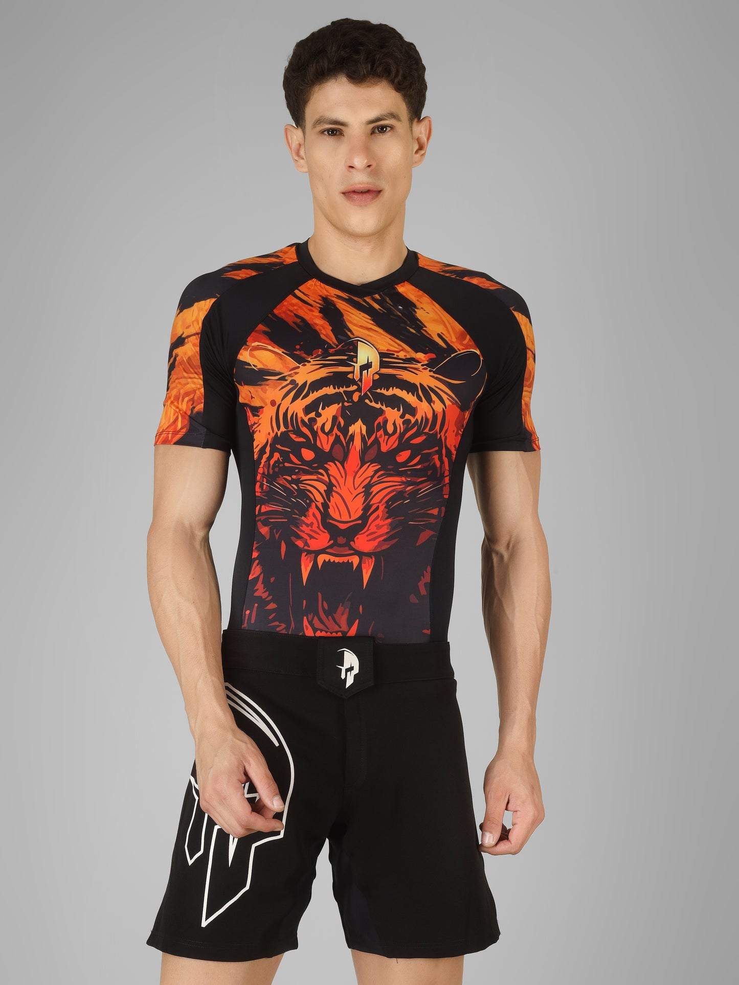 Creed Men's Short Sleeve Compression Top -Sher Khan Design (Rash Guard)
