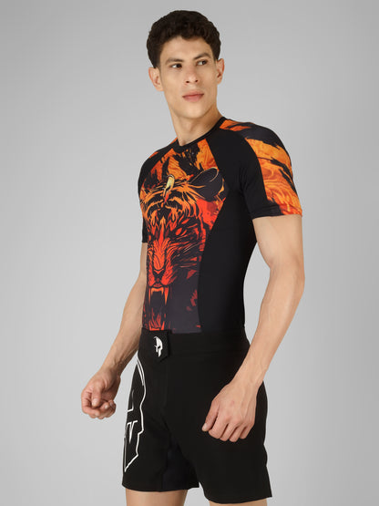Creed Men's Short Sleeve Compression Top -Sher Khan Design (Rash Guard)