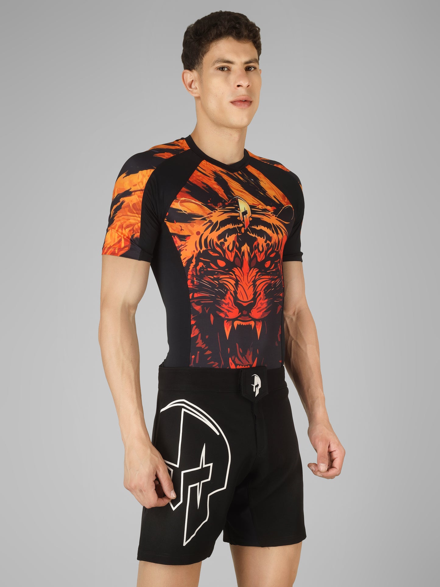Creed Men's Short Sleeve Compression Top -Sher Khan Design (Rash Guard)