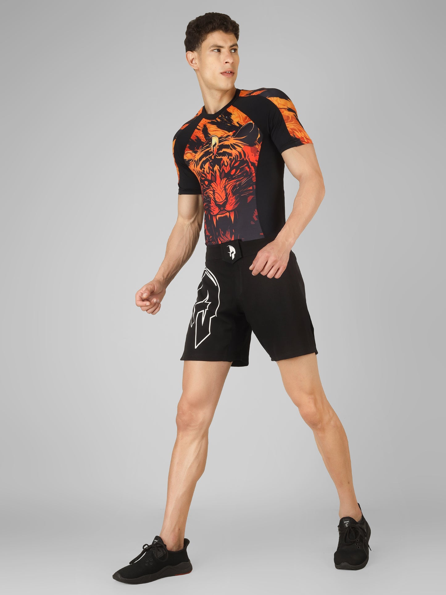 Creed Men's Short Sleeve Compression Top -Sher Khan Design (Rash Guard)