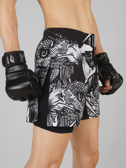 Creed Spartan Fight Shorts - Twin Eagle Design ( MMA, MUAY THAI, KICK BOXING, BOXING, BJJ )