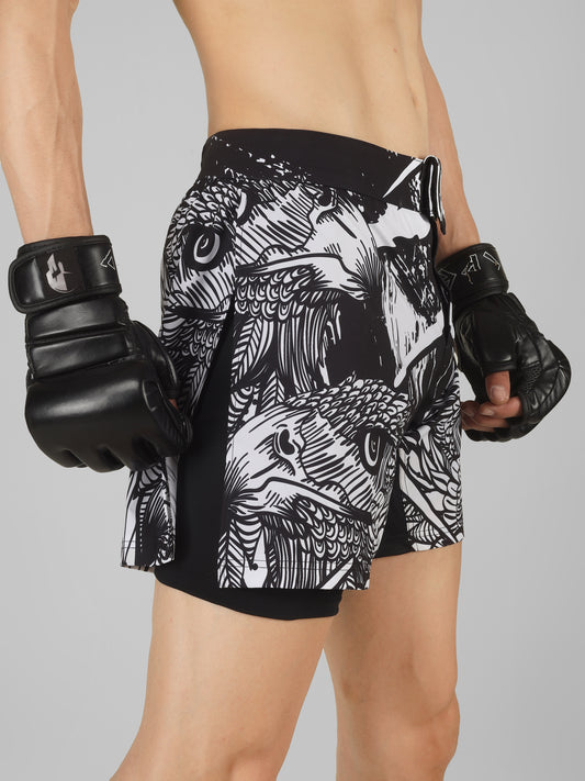 Creed Spartan Fight Shorts - Twin Eagle Design ( MMA, MUAY THAI, KICK BOXING, BOXING, BJJ )