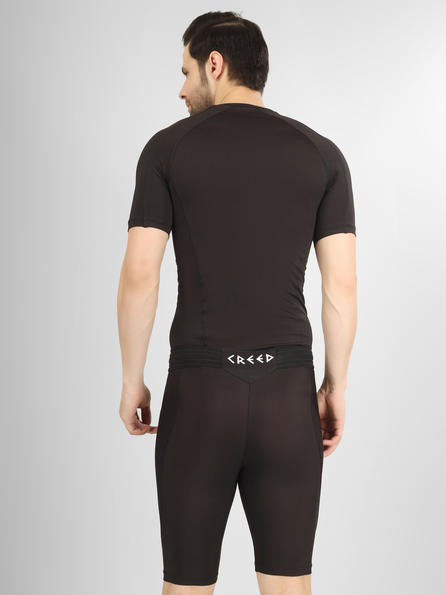 Creed Men's Short Sleeve Compression Top - Basic Solid Black (Rash Guard)