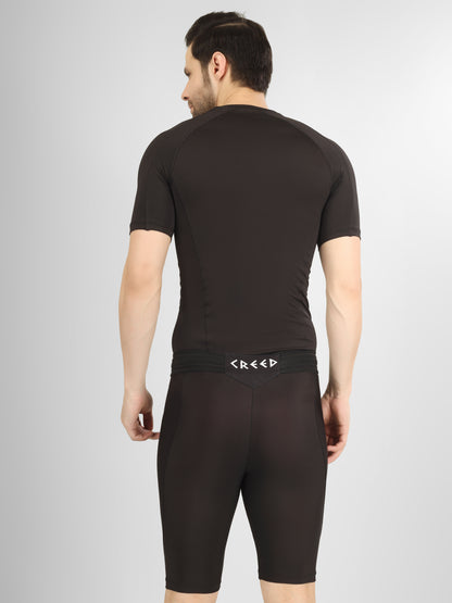 Creed Men's Short Sleeve Compression Top - Basic Solid Black (Rash Guard)