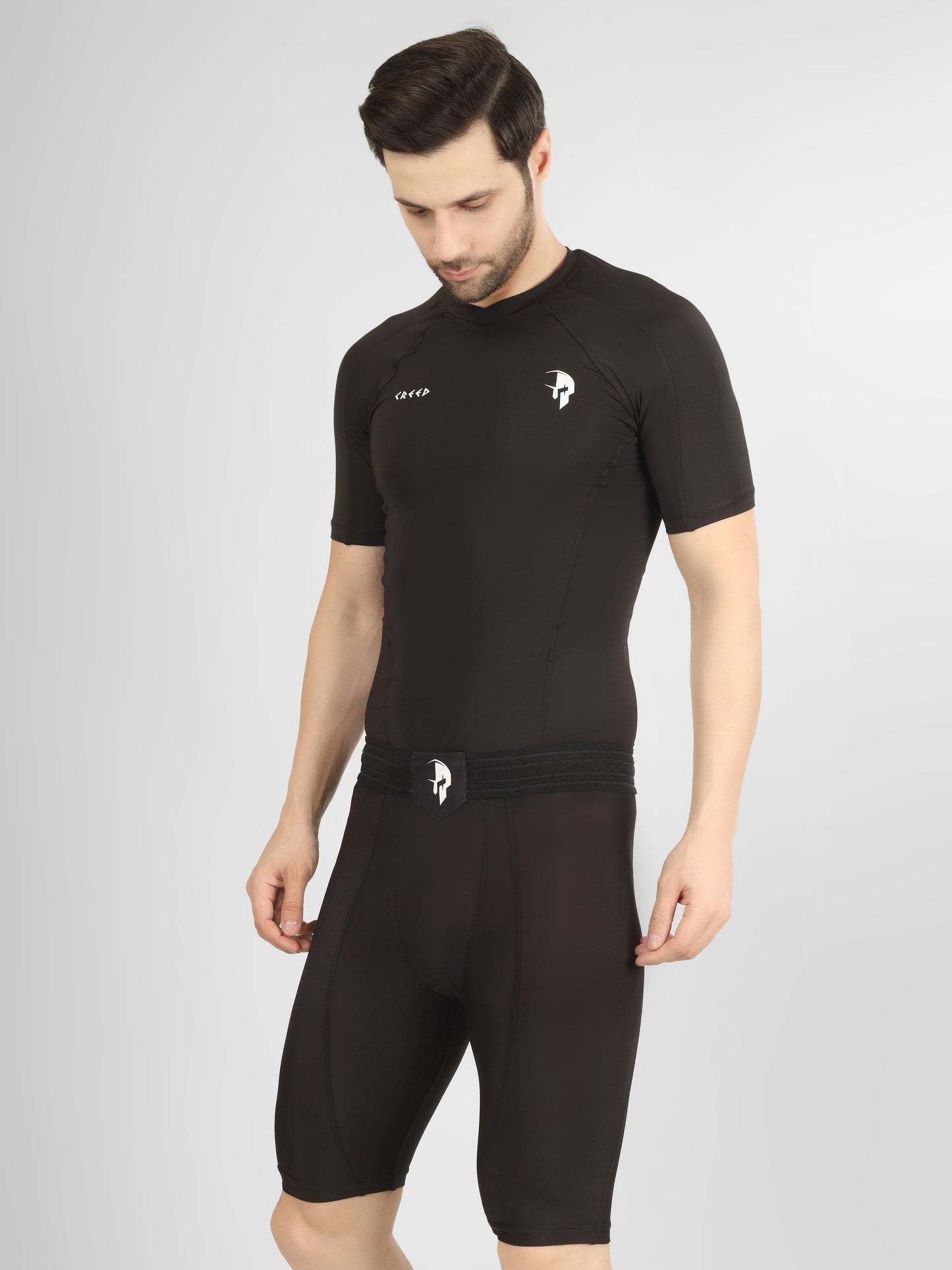 Creed Men's Short Sleeve Compression Top - Basic Solid Black (Rash Guard)