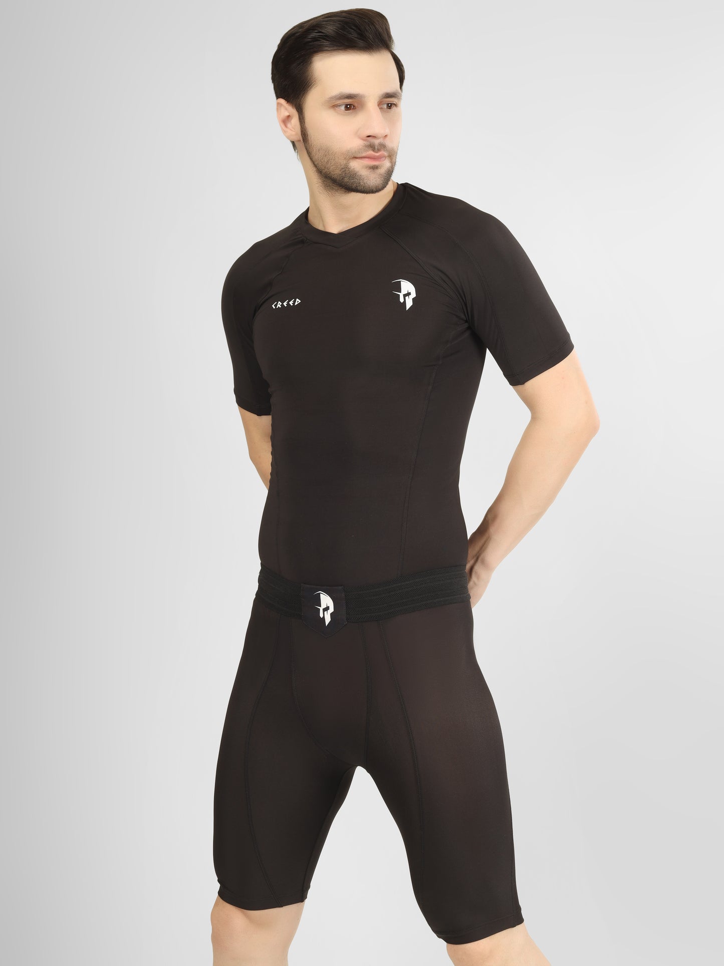 Creed Men's Short Sleeve Compression Top - Basic Solid Black (Rash Guard)