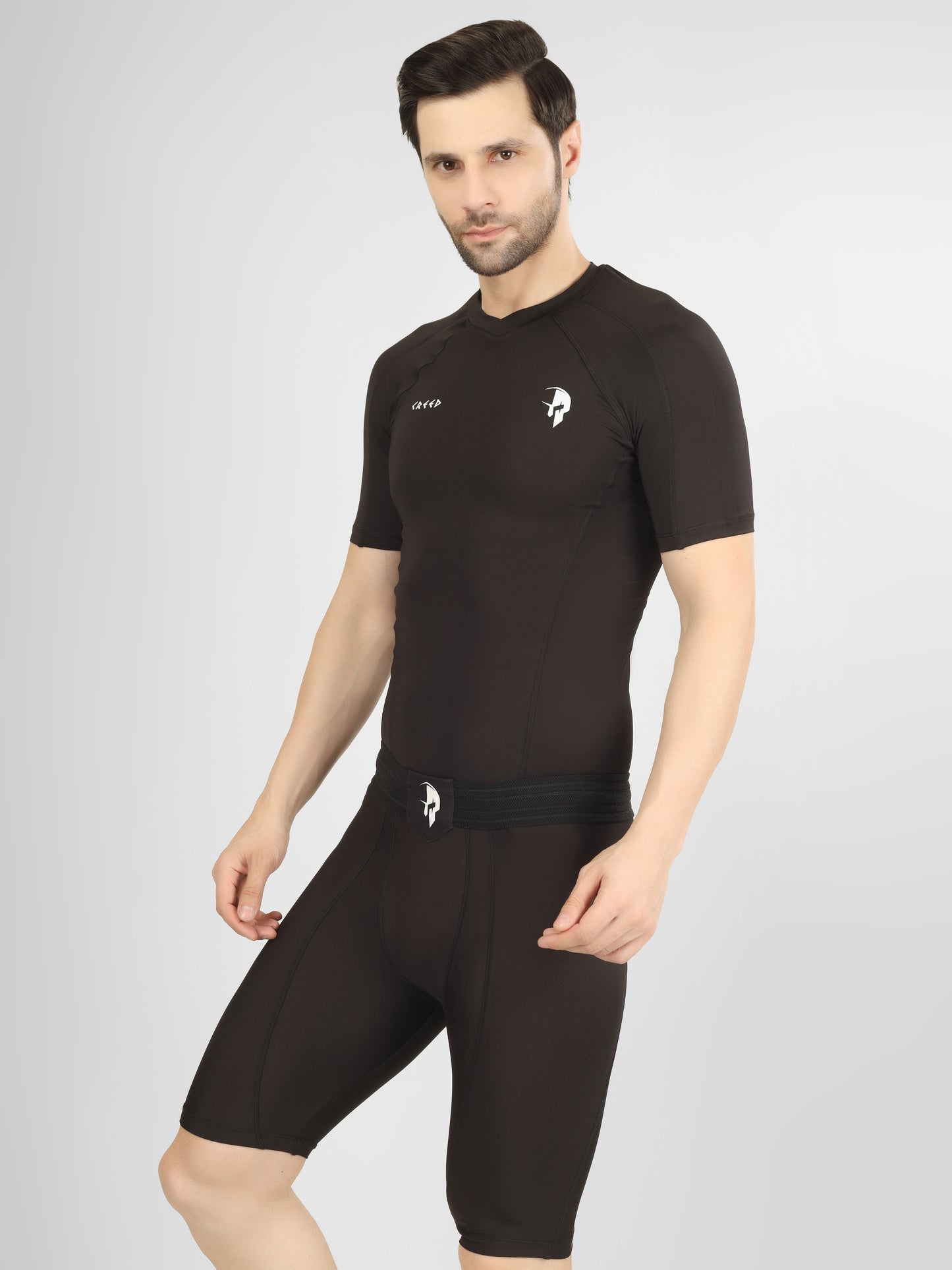 Creed Men's Short Sleeve Compression Top - Basic Solid Black (Rash Guard)