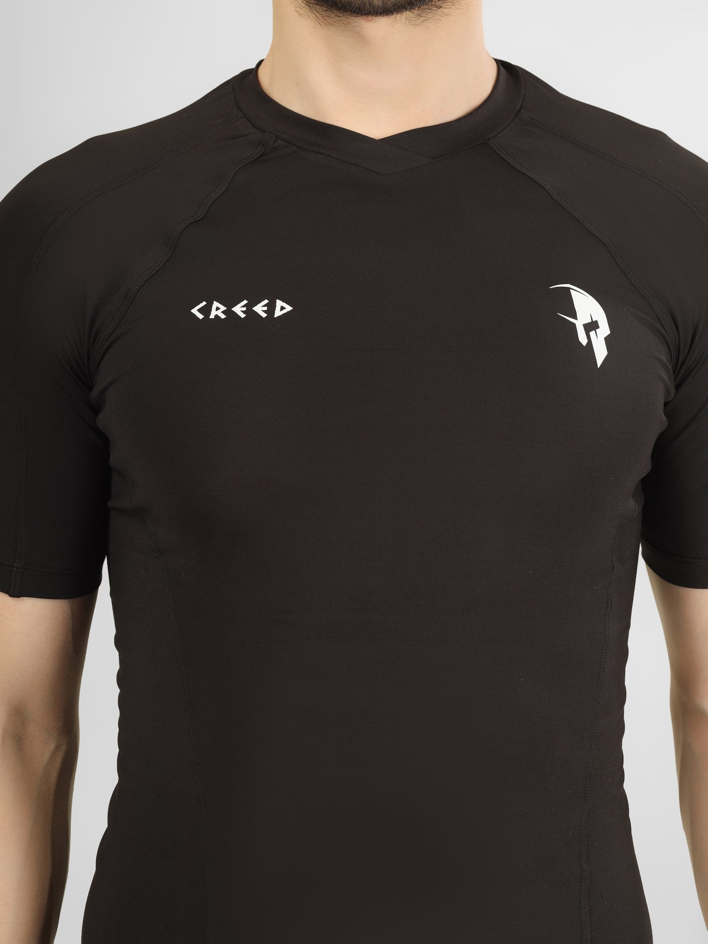 Creed Men's Short Sleeve Compression Top - Basic Solid Black (Rash Guard)