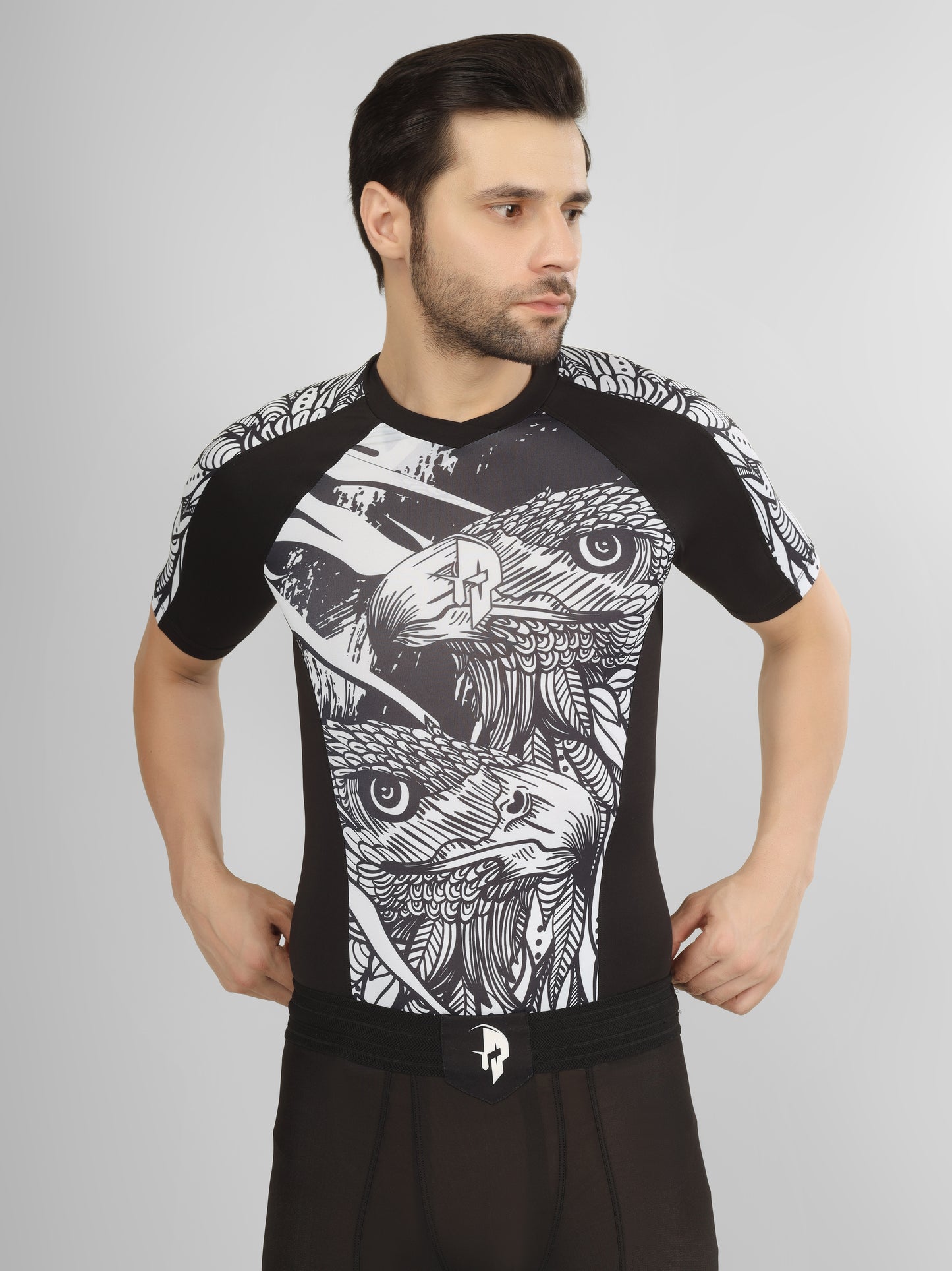 Creed Men's Short Sleeve Compression Top - Twin Eagles Design (Rash Guard)