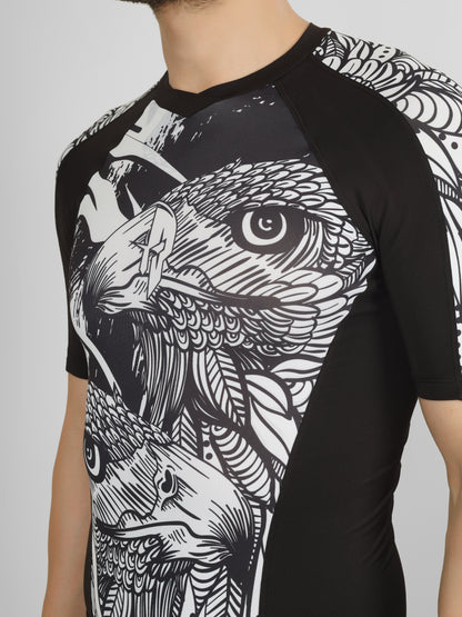 Creed Men's Short Sleeve Compression Top - Twin Eagles Design (Rash Guard)