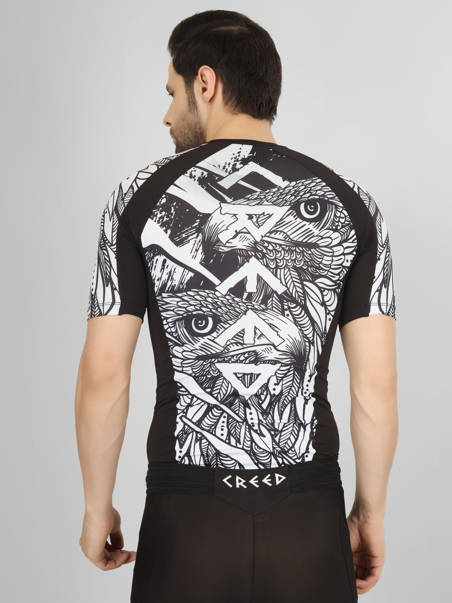 Creed Men's Short Sleeve Compression Top - Twin Eagles Design (Rash Guard)
