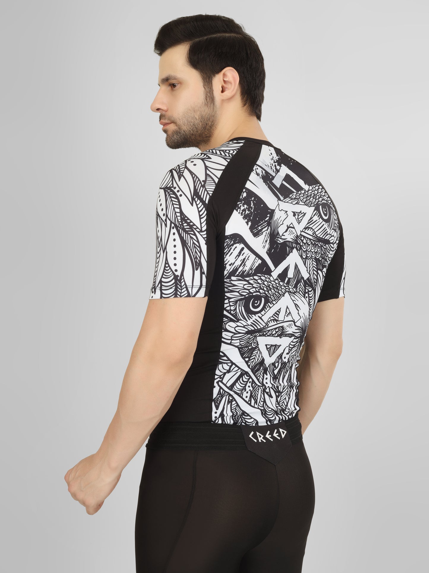 Creed Men's Short Sleeve Compression Top - Twin Eagles Design (Rash Guard)