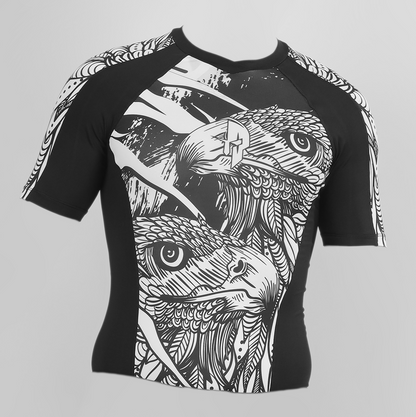 Creed Men's Short Sleeve Compression Top - Twin Eagles Design (Rash Guard)