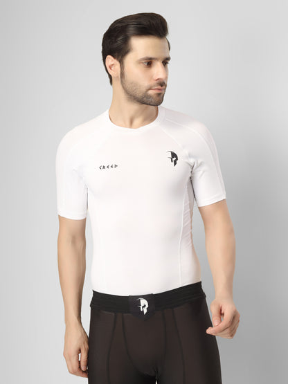 Creed Men's Short Sleeve Compression Top - Basic Solid White (Rash Guard)