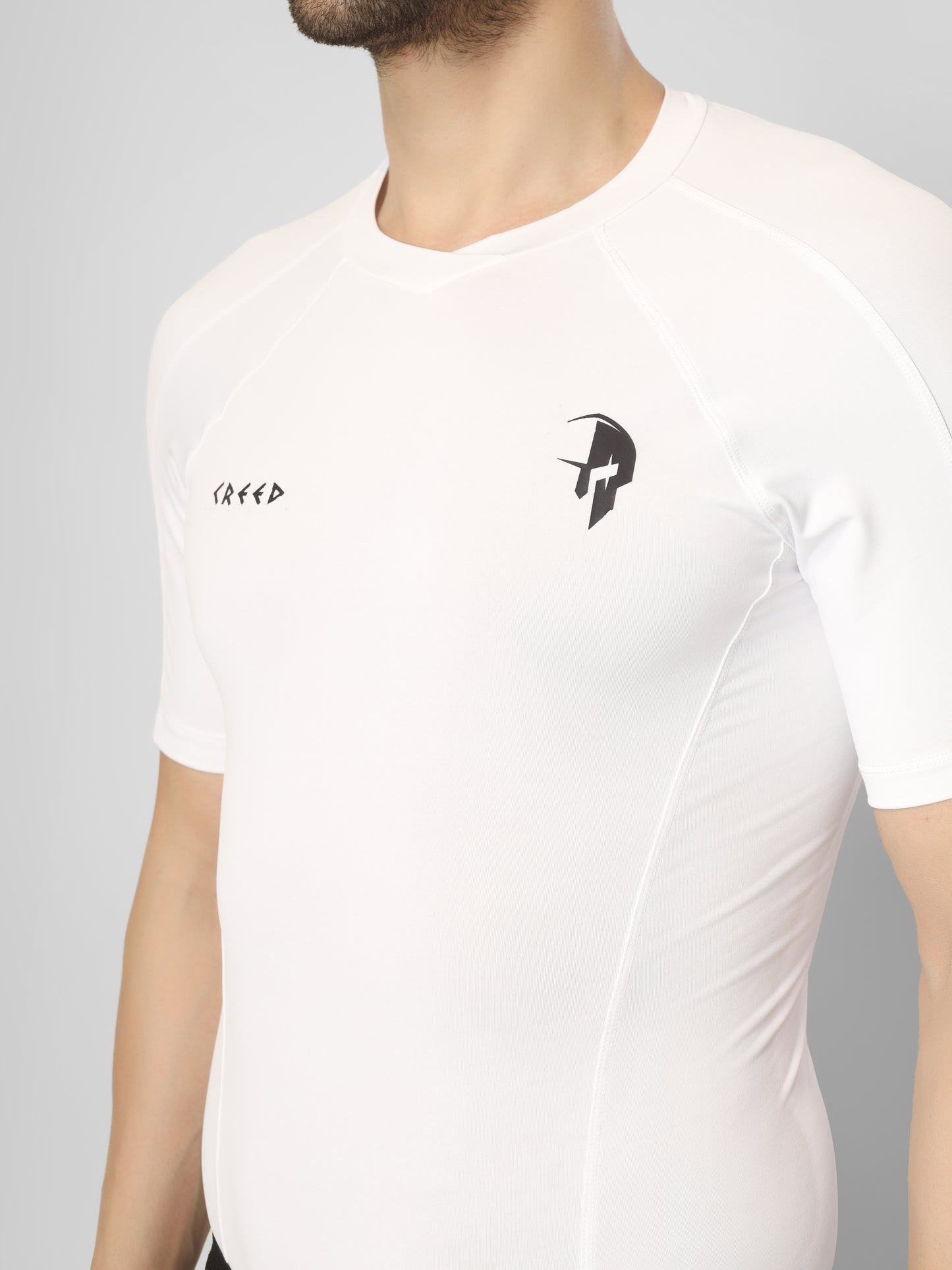 Creed Men's Short Sleeve Compression Top - Basic Solid White (Rash Guard)
