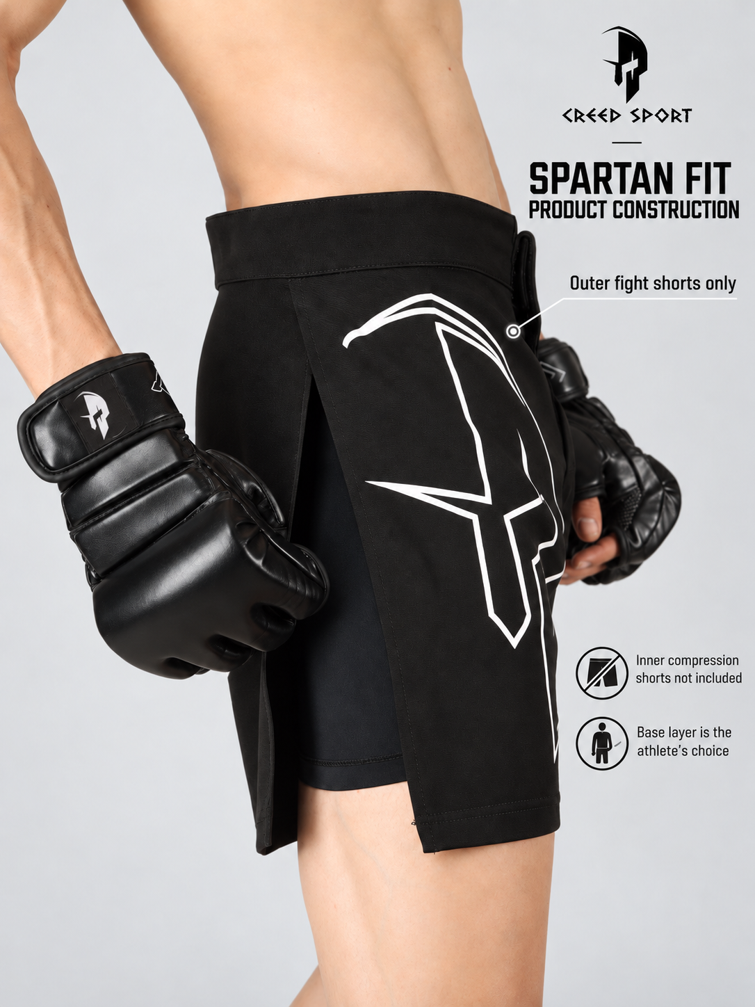 Creed Spartan Fight Shorts - Blood Oath ( MMA, MUAY THAI, KICK BOXING, BOXING, BJJ )